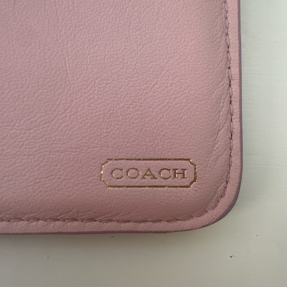 Vintage Coach Y2K Signature Checkbook Holder Phone Case Wallet Tan Pink Leather - Picture 5 of 5